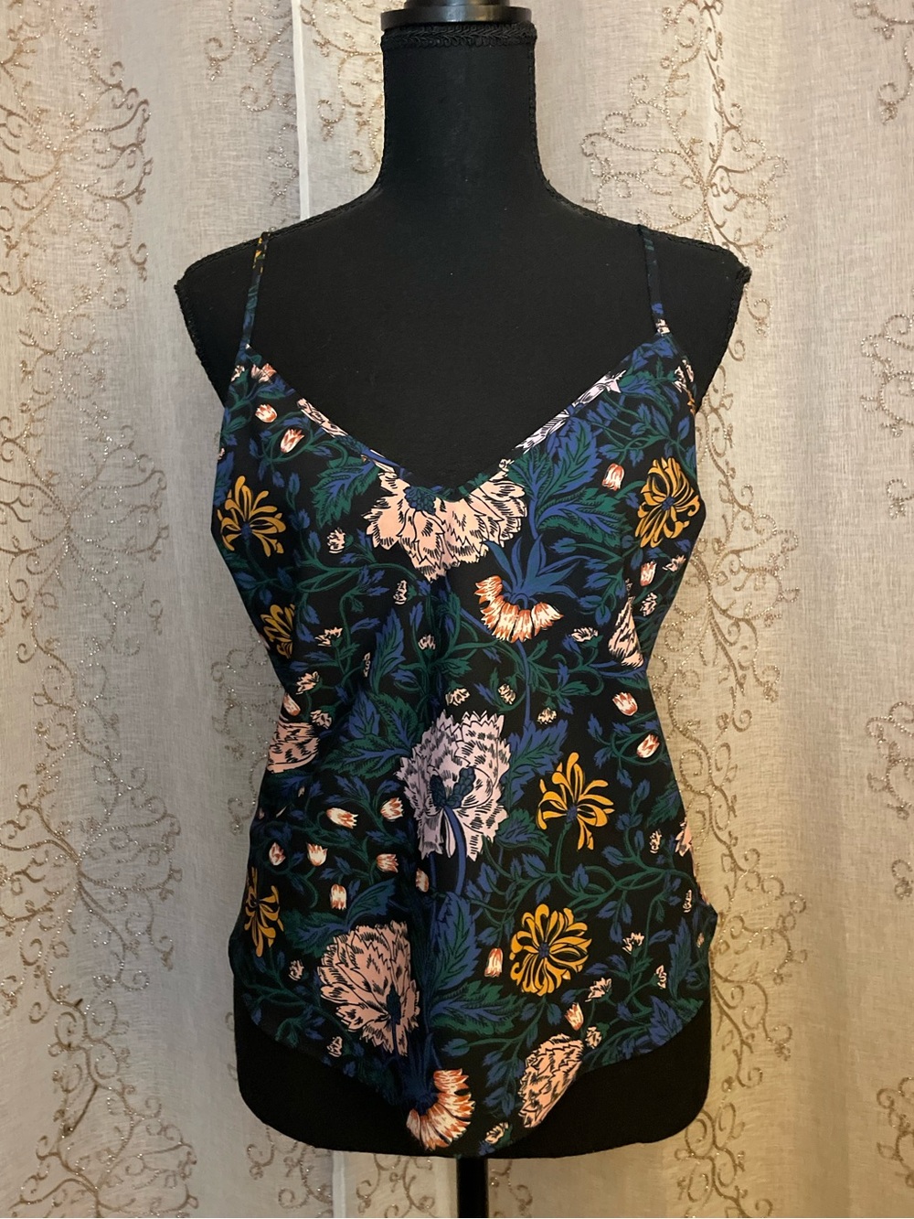 Veronica Beard Floral Silk Cami Top  Spaghetti Strap Sleeveless Blouse size S/M